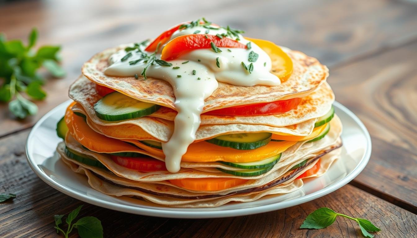 gateau de crepe sale crudités